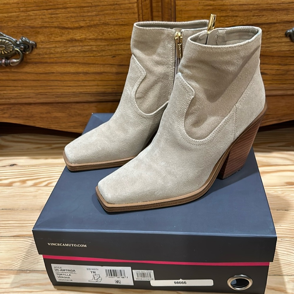 Vince Camuto square toe suede ankle boot